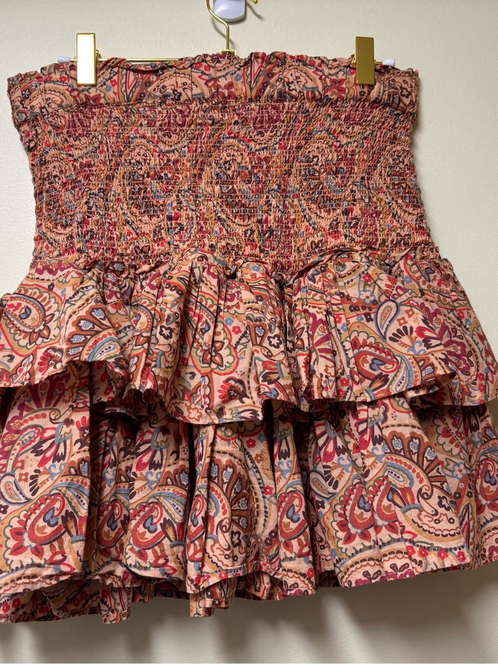 House of Harlow 1960 Boho Ruffle Skirt 100% Cotton Paisley Rust Brown - Medium - Picture 5 of 8